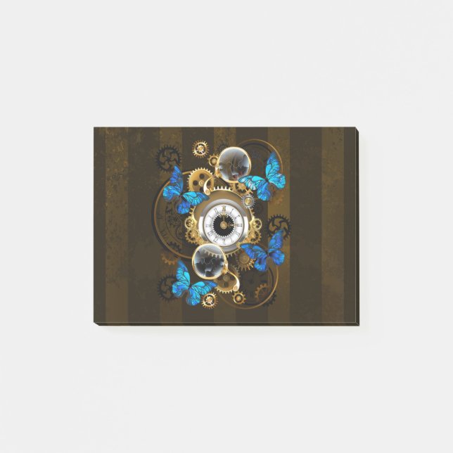 Steampunk Gears och Blue Butterflies Post-it Block (Framsida)