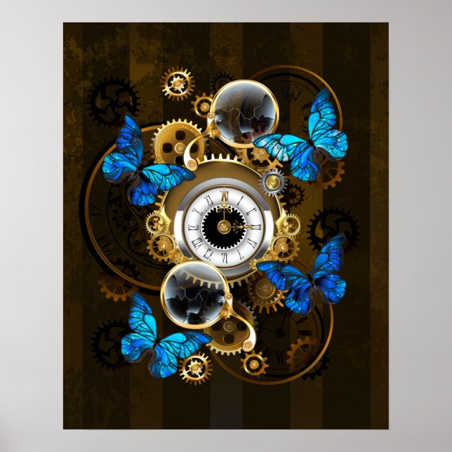 Steampunk Gears och Blue Butterflies Poster (Framsidan)