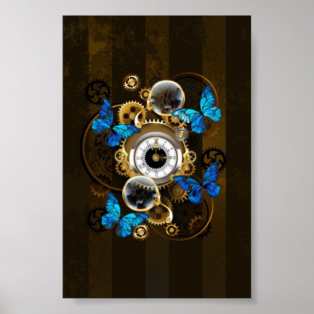 Steampunk Gears och Blue Butterflies Poster (Framsidan)