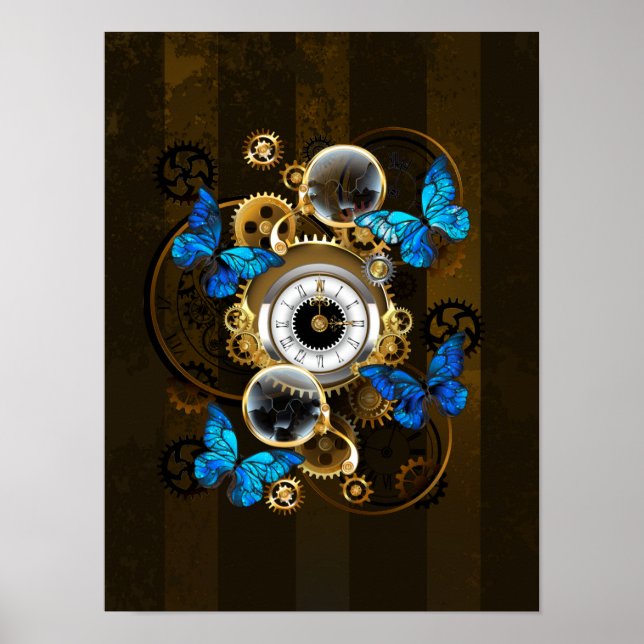 Steampunk Gears och Blue Butterflies Poster (Framsidan)