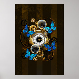 Steampunk Gears och Blue Butterflies Poster