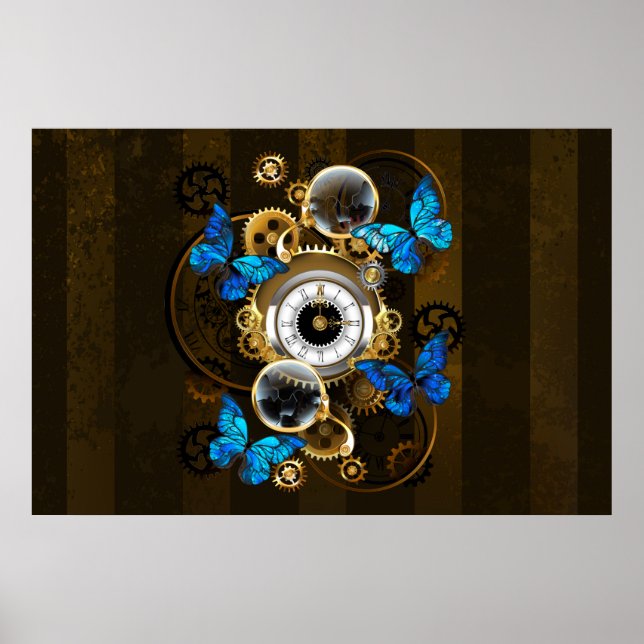 Steampunk Gears och Blue Butterflies Poster (Framsidan)