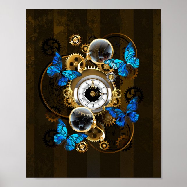 Steampunk Gears och Blue Butterflies Poster (Framsidan)