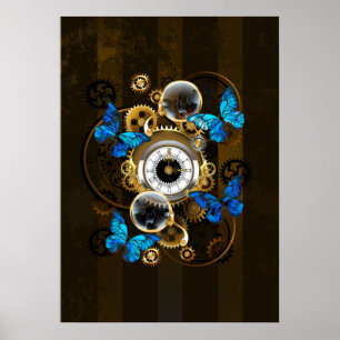 Steampunk Gears och Blue Butterflies Poster