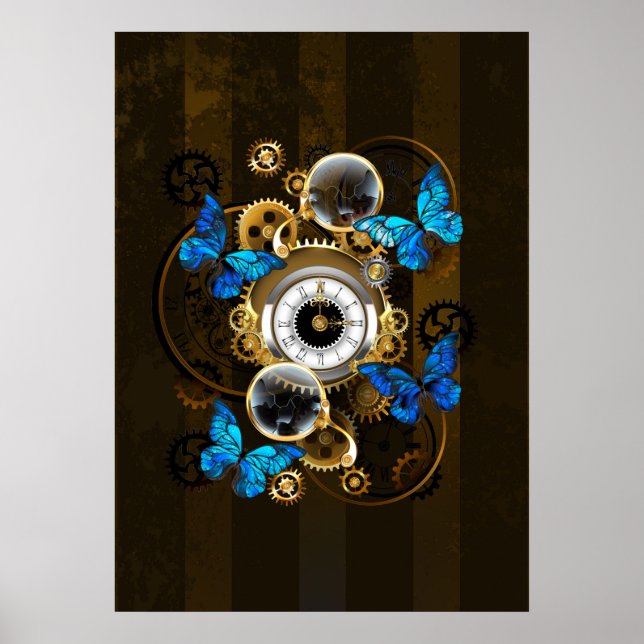 Steampunk Gears och Blue Butterflies Poster (Framsidan)