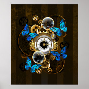 Steampunk Gears och Blue Butterflies Poster