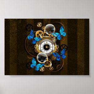 Steampunk Gears och Blue Butterflies Poster