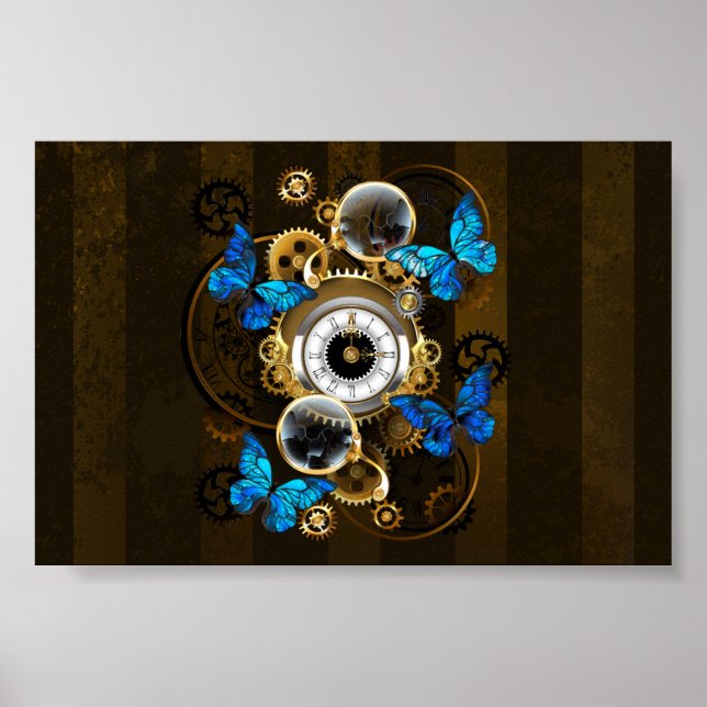 Steampunk Gears och Blue Butterflies Poster (Framsidan)