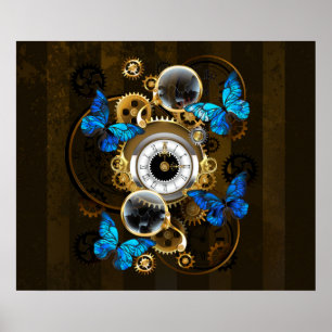 Steampunk Gears och Blue Butterflies Poster