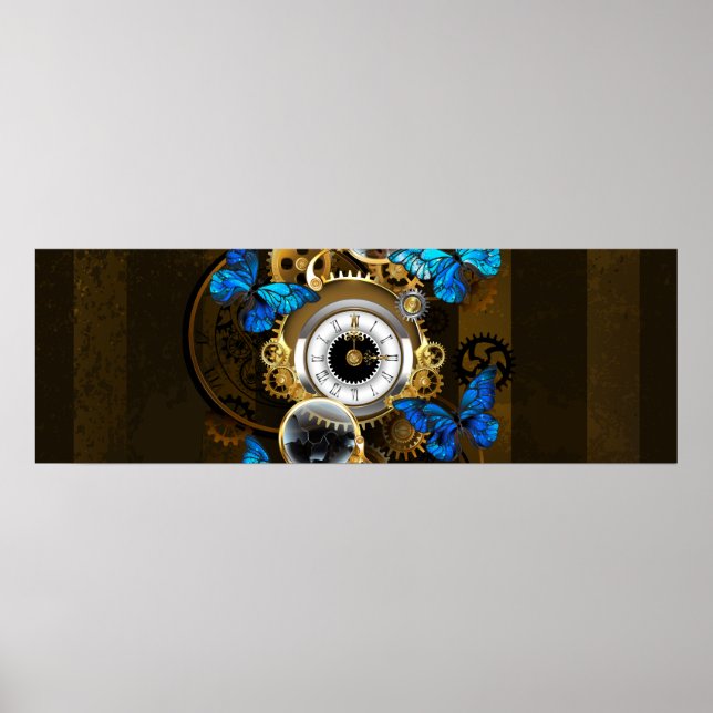 Steampunk Gears och Blue Butterflies Poster (Framsidan)