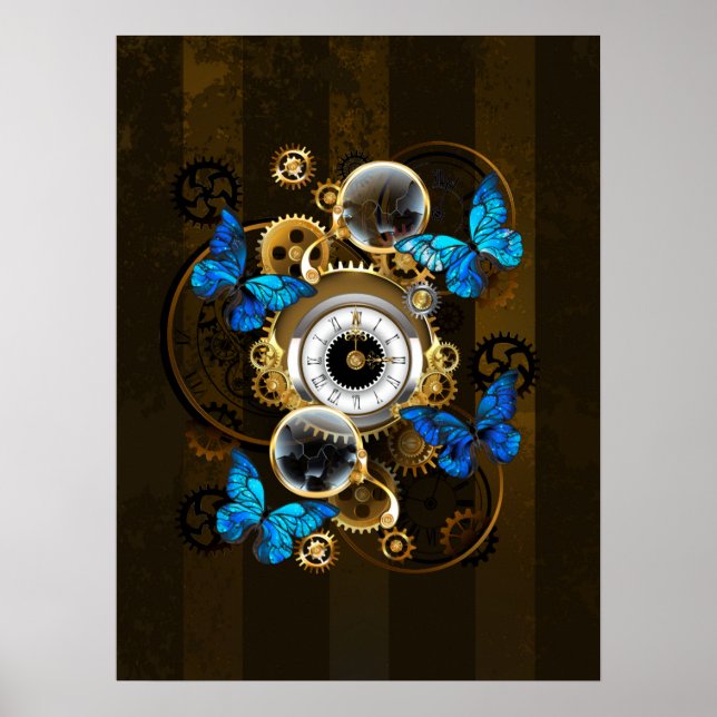 Steampunk Gears och Blue Butterflies Poster (Framsidan)