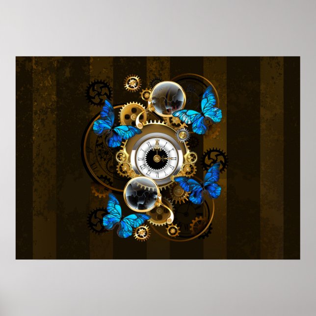 Steampunk Gears och Blue Butterflies Poster (Framsidan)