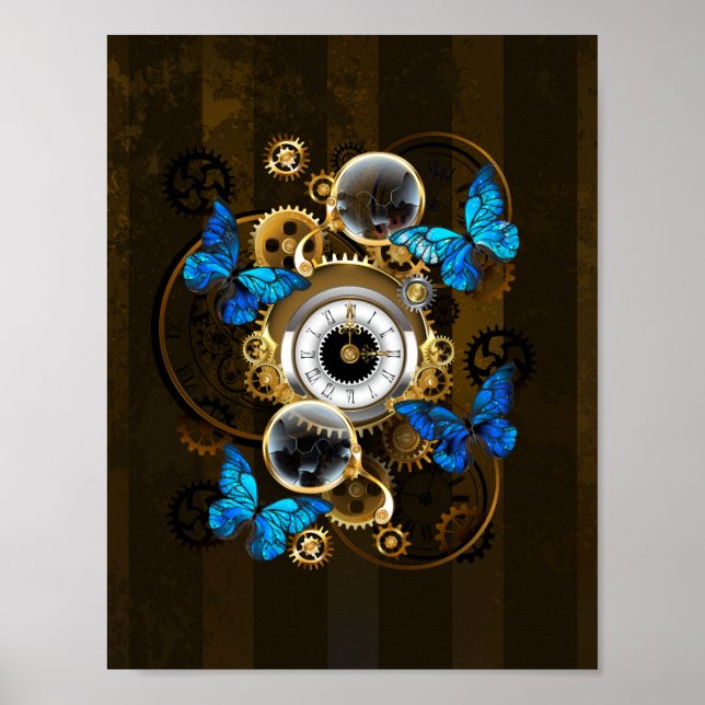 Steampunk Gears och Blue Butterflies Poster (Framsidan)
