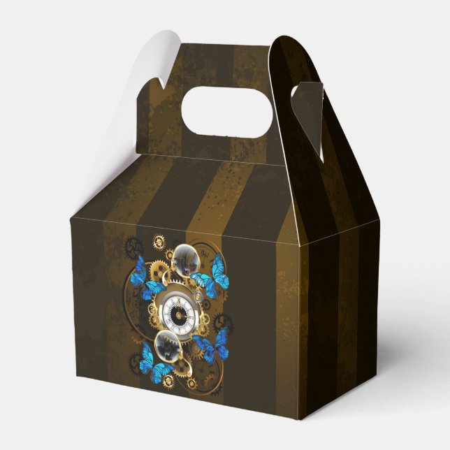 Steampunk Gears och Blue Butterflies Presentaskar (Framsidan Sidan)
