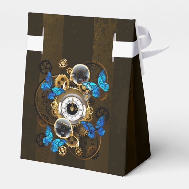 Steampunk Gears och Blue Butterflies Presentaskar (Baksidan Sidan)