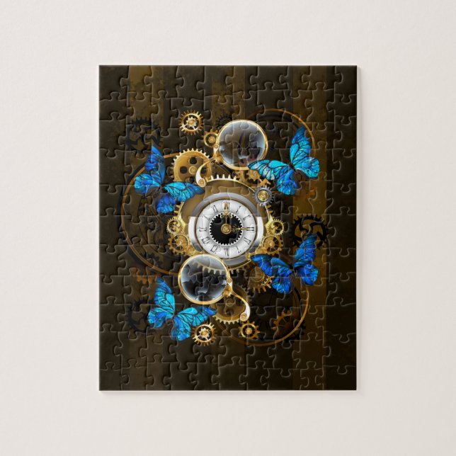 Steampunk Gears och Blue Butterflies Pussel (Vertikal)