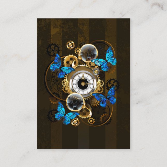 Steampunk Gears och Blue Butterflies Rabattkort (Framsida)