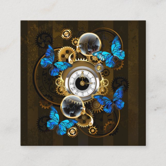 Steampunk Gears och Blue Butterflies Rabattkort (Framsida)