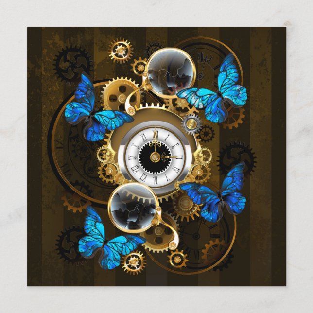 Steampunk Gears och Blue Butterflies Rådkort (Framsida)