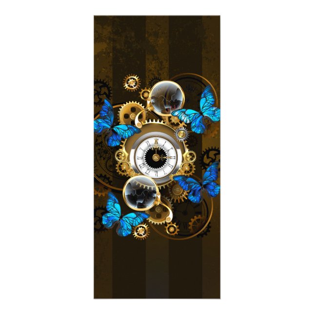 Steampunk Gears och Blue Butterflies Reklamkort (Framsidan)