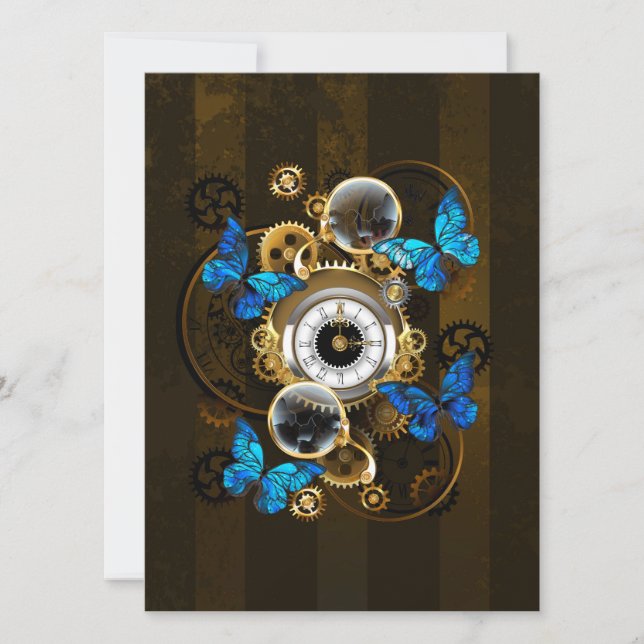 Steampunk Gears och Blue Butterflies Spara Datumet (Framsida)