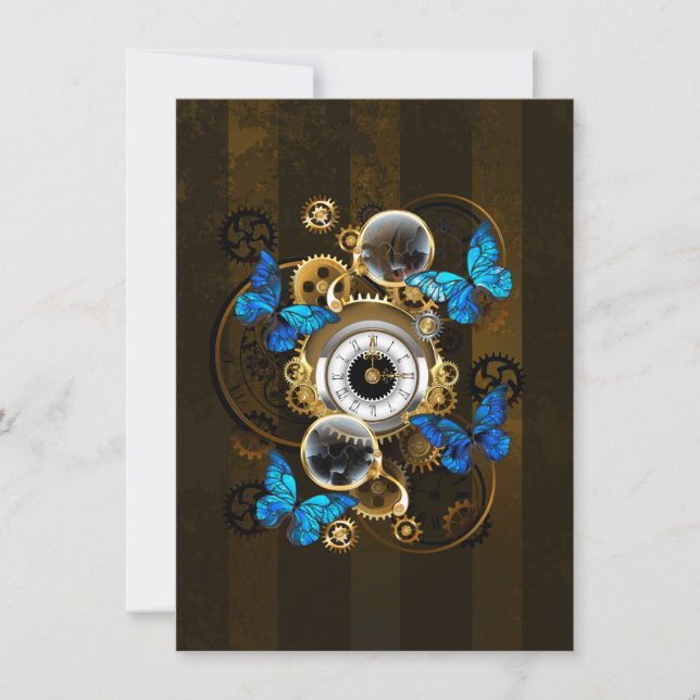 Steampunk Gears och Blue Butterflies Spara Datumet (Framsida)