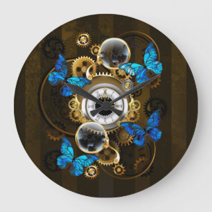 Steampunk Gears och Blue Butterflies Stor Klocka