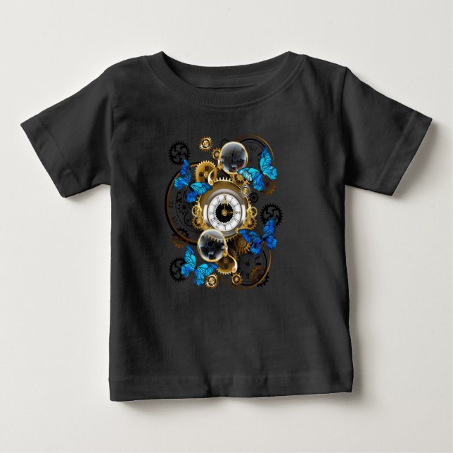 Steampunk Gears och Blue Butterflies T Shirt (Framsida)