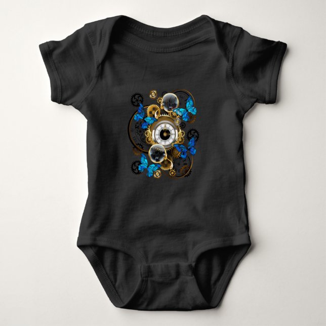 Steampunk Gears och Blue Butterflies T Shirt (Framsida)