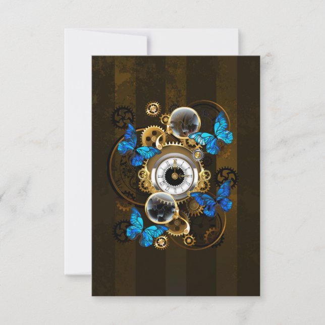 Steampunk Gears och Blue Butterflies Tack Kort (Framsida)