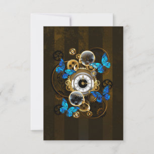 Steampunk Gears och Blue Butterflies Tack Kort