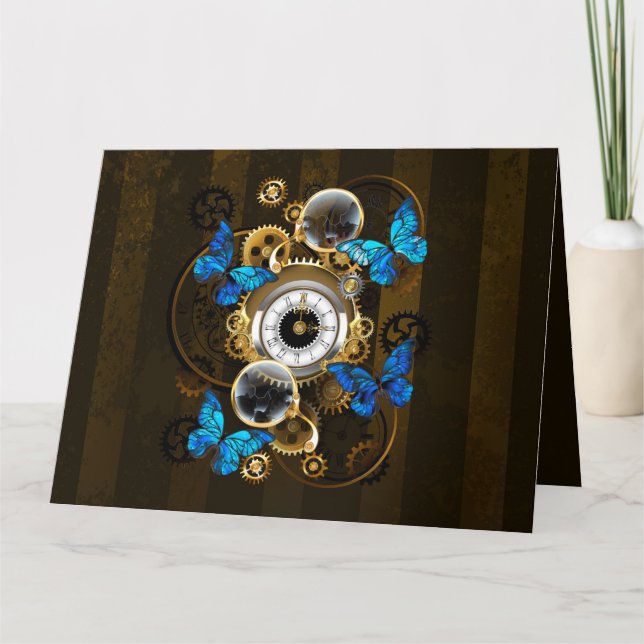Steampunk Gears och Blue Butterflies Tack Kort (Framsida)