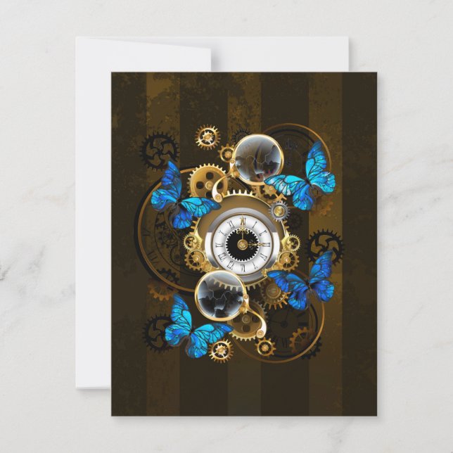 Steampunk Gears och Blue Butterflies Tack Kort (Framsida)