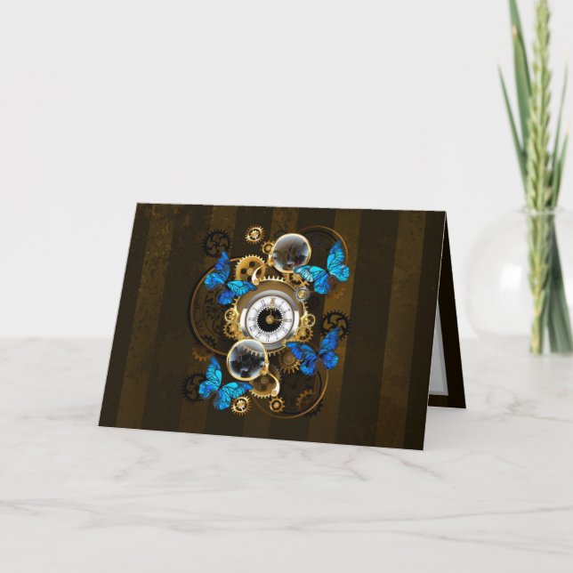Steampunk Gears och Blue Butterflies Tack Kort (Framsida)