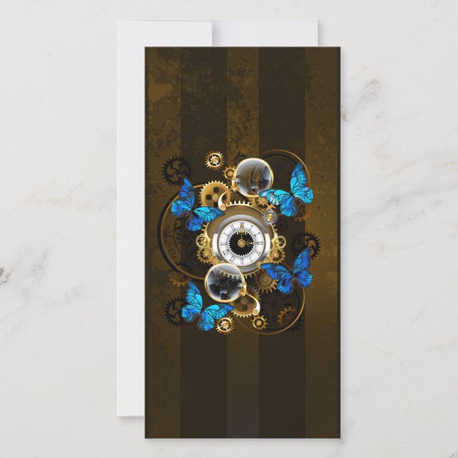 Steampunk Gears och Blue Butterflies Tack Kort (Framsida)