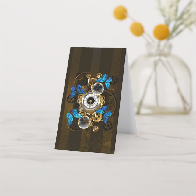 Steampunk Gears och Blue Butterflies Tidsbeställning Kort (Baksida)