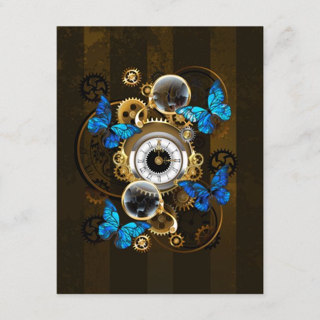 Steampunk Gears och Blue Butterflies Tilläggskort (Framsida)