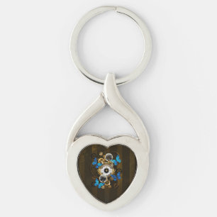 Steampunk Gears och Blue Butterflies Twisted Heart Silverfärgad Nyckelring