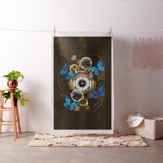 Steampunk Gears och Blue Butterflies Tyg (In Situ)