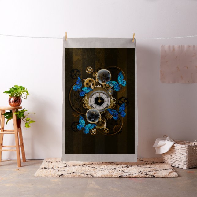 Steampunk Gears och Blue Butterflies Tyg (In Situ)