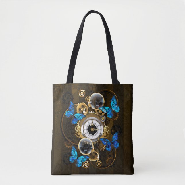 Steampunk Gears och Blue Butterflies Tygkasse (Framsida)