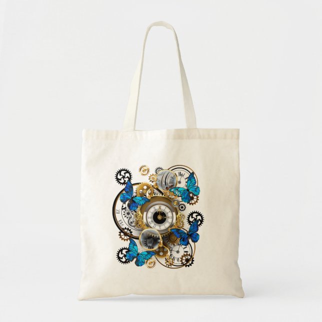 Steampunk Gears och Blue Butterflies Tygkasse (Framsidan)
