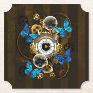 Steampunk Gears och Blue Butterflies Underlägg Papper