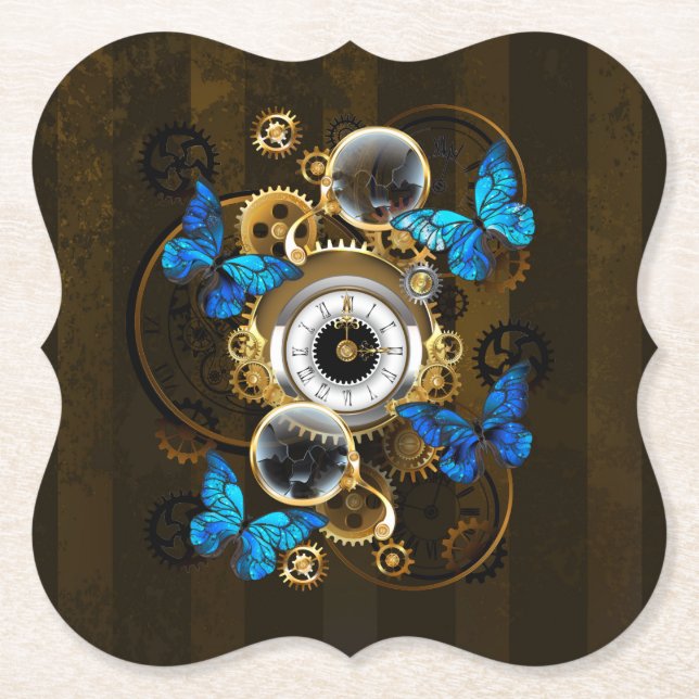 Steampunk Gears och Blue Butterflies Underlägg Papper (Framsida)