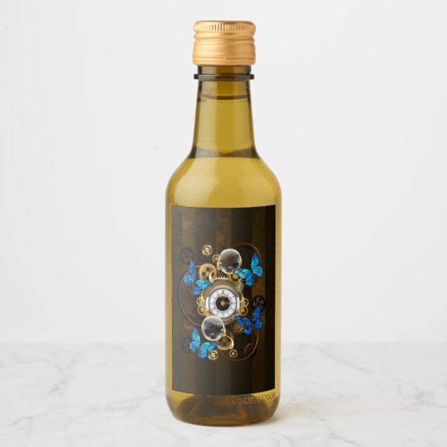Steampunk Gears och Blue Butterflies Vinetikett (Framsida)