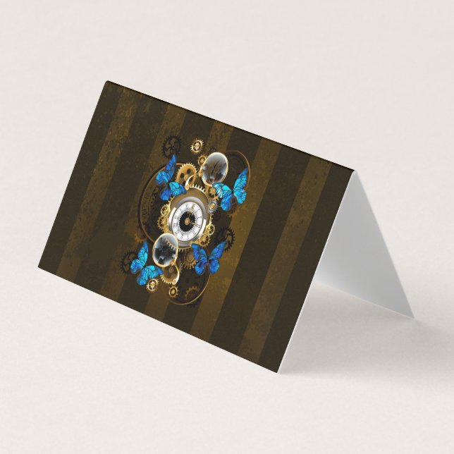 Steampunk Gears och Blue Butterflies Visitkort (Framsida)