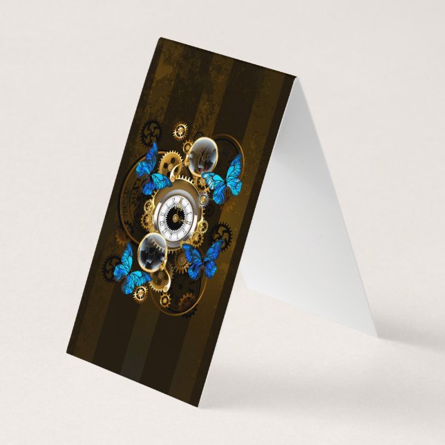 Steampunk Gears och Blue Butterflies Visitkort (Baksida)
