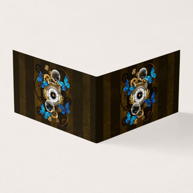 Steampunk Gears och Blue Butterflies Visitkort (Utsida)