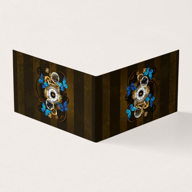 Steampunk Gears och Blue Butterflies Visitkort (Utsida)