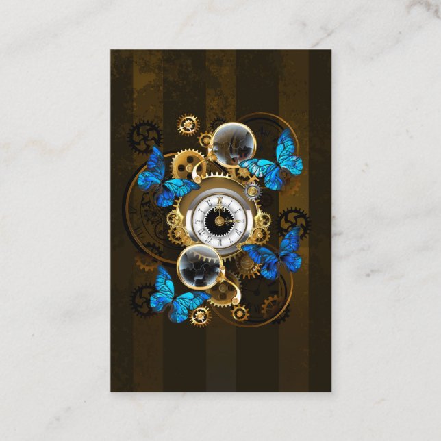 Steampunk Gears och Blue Butterflies Visitkort (Framsida)